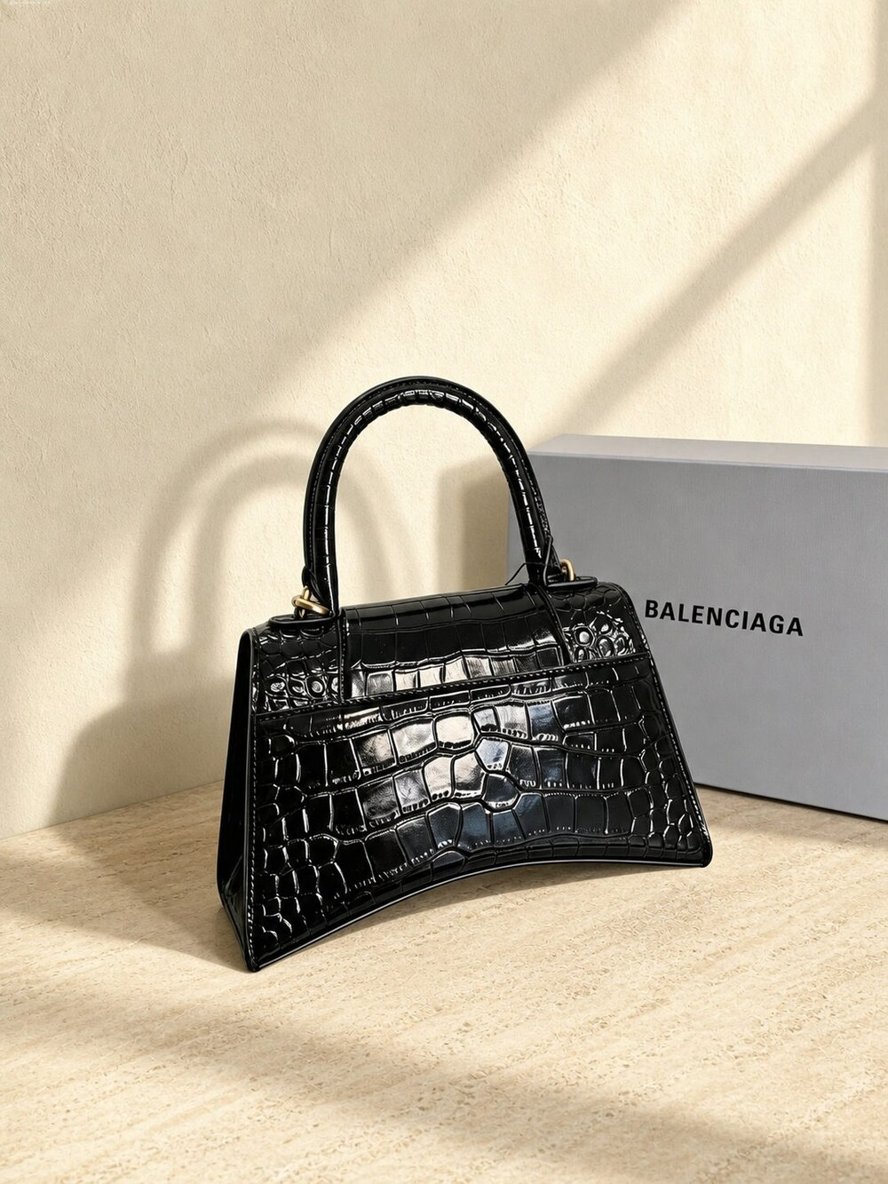Balenciaga Hourglass Small Croc Embossed Calfskin Top Handle Bag - Picture 4 of 5
